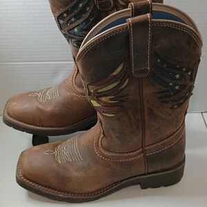 Brown Men's Rank 45 Western Cowboy Boots with Embroidered Design Size 8 B